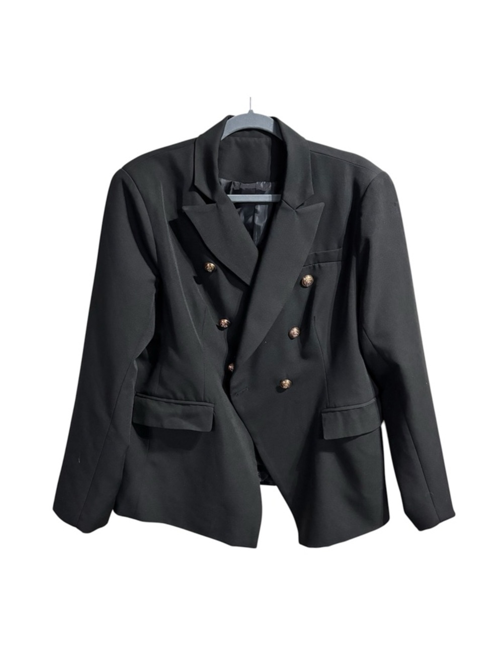Black Double Breasted Blazer 2XL Gold Buttons Structured Chic Jacket